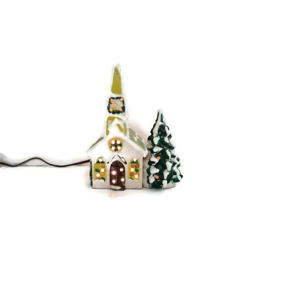 Christmas Village Frosted Church Lamp Lighted Night Scene 9.5" tall x 8" wide - Picture 3 of 9